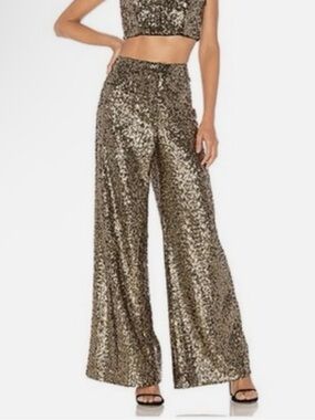 Milly for Anthropologie Gold Sequin Wide-Leg Pants